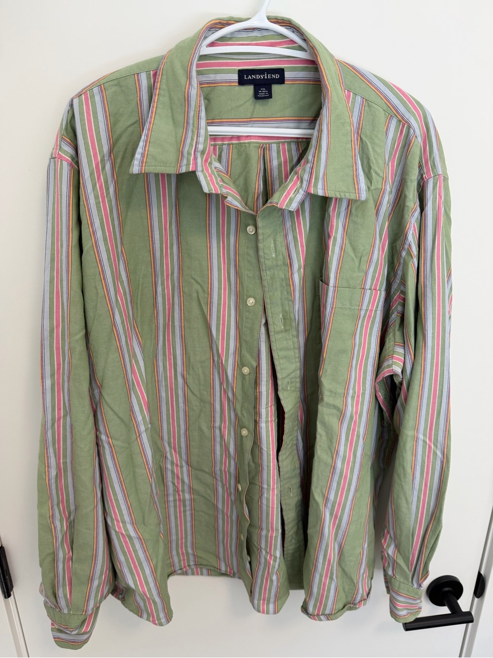 Lands' End Men's Light Green Stripe Button-Down Shirt